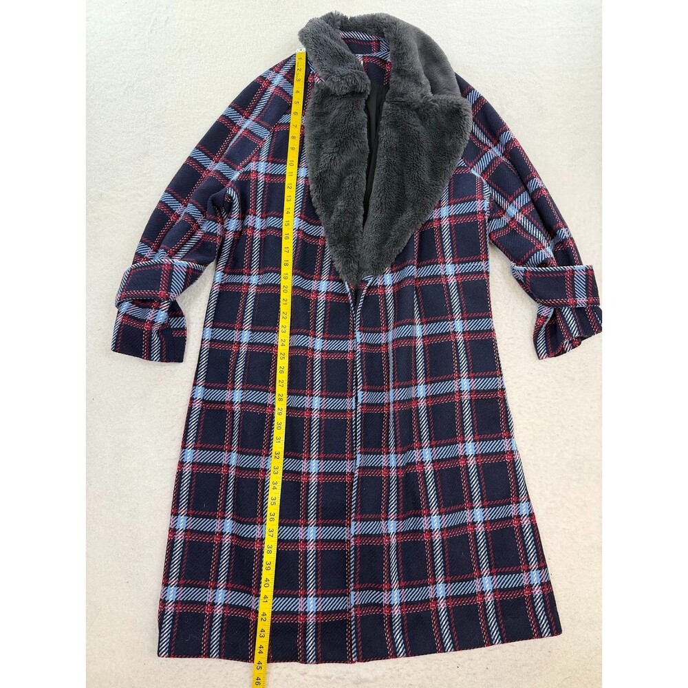 Victor Alfaro Oversized Plaid Tweed Faux Fur Collar Size Medium - Picture 6 of 8
